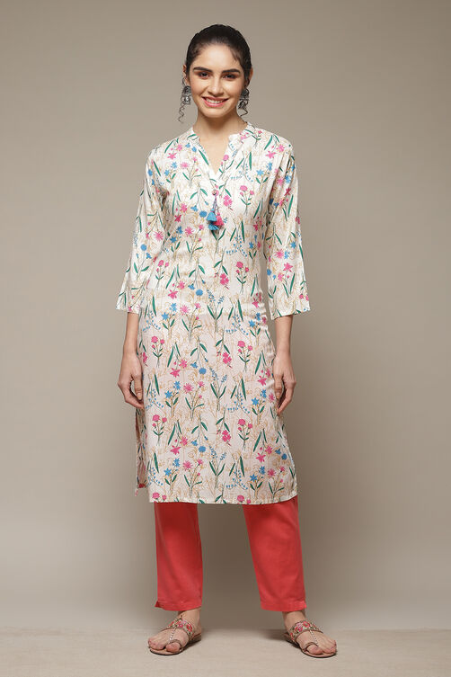 Off White LIVA Straight Kurta image number 1
